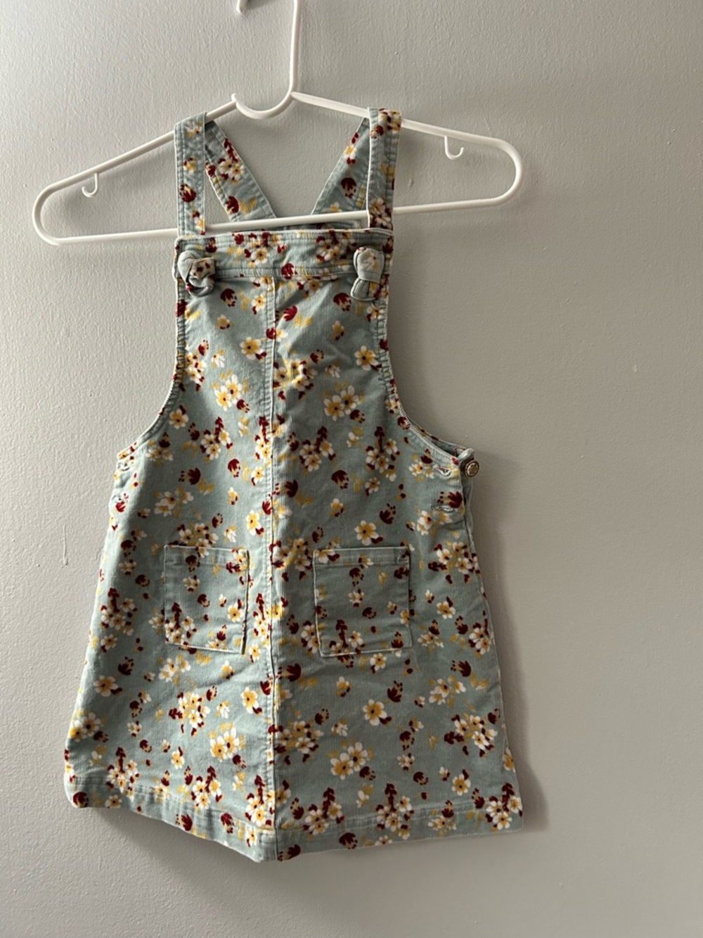 Tahari  Girls Floral Corduroy  Overall  Knot Dress Sz 7